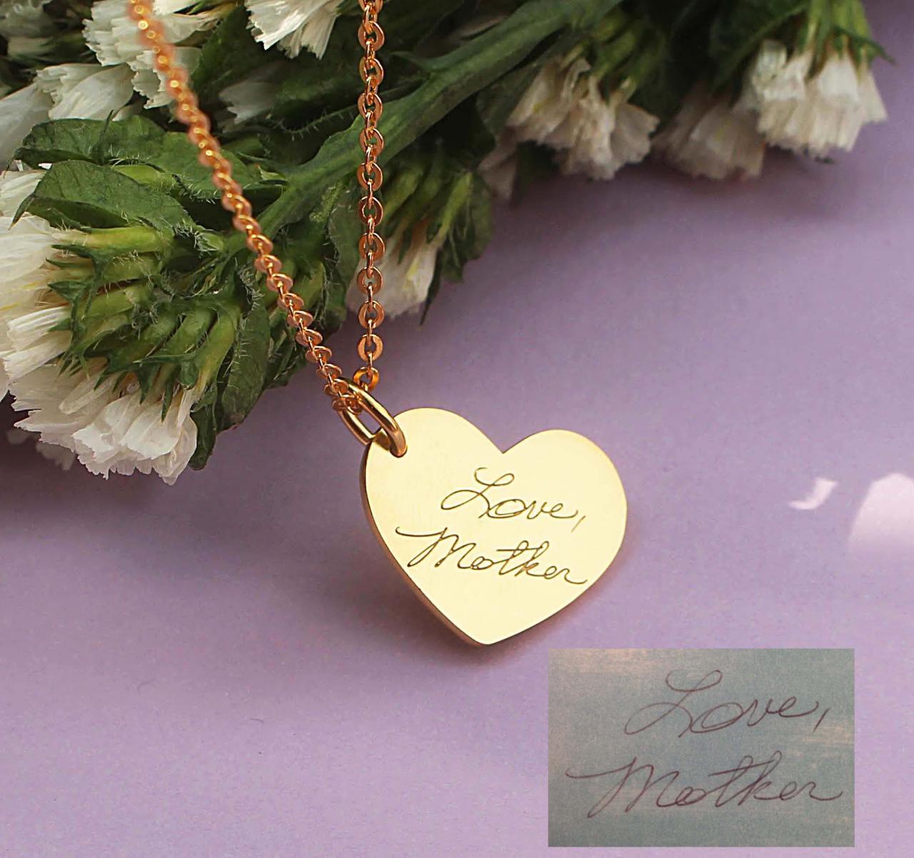 Actual Fingerprint Necklace - Personalized Handwriting Necklace - Heart Engrave Necklace - Memorial Jewelry