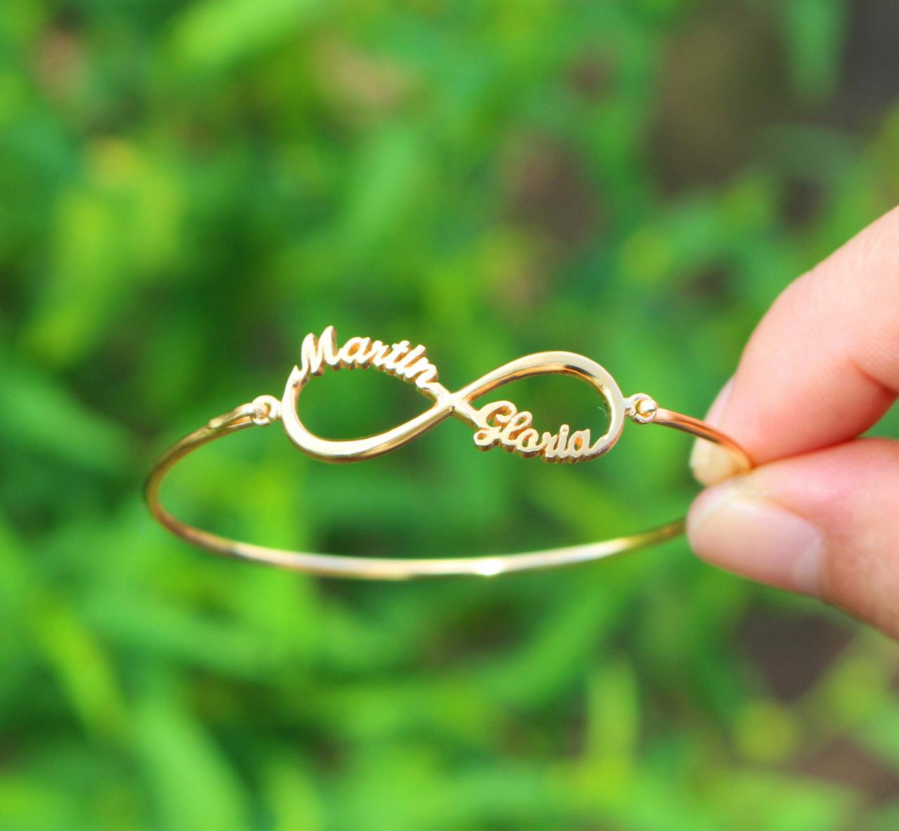 Infinity Name Bracelet - Silver Bangle - Personalized Gifts - Sterling Silver / 18k Gold Plated / White Gold Plated